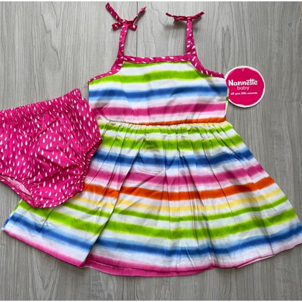 Nanette Baby dress bloomers set 12m NWT Multicolor Sleeveless Dress Pink Polka D